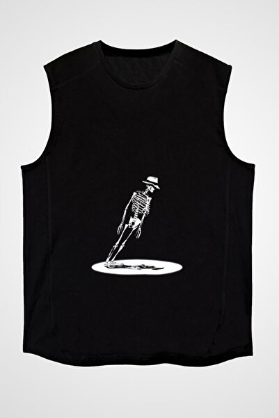 Darkhane İskelet Michael Jackson Siyah Unisex Kolsuz Tişört Kesik Kol T-Shirt