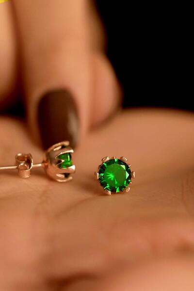 Erdobia Mayıs Zümrüt Doğum Taşı Rose Tektaş Çivili Gümüş Küpe