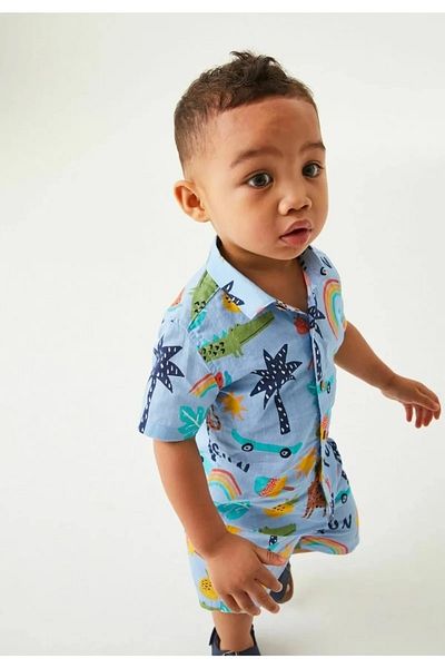 Ladin Store New Season Ανδρικό πουκάμισο με μοτίβο πόλο με λαιμόκοψη-σορτς με καλοκαιρινό κοστούμι 2"