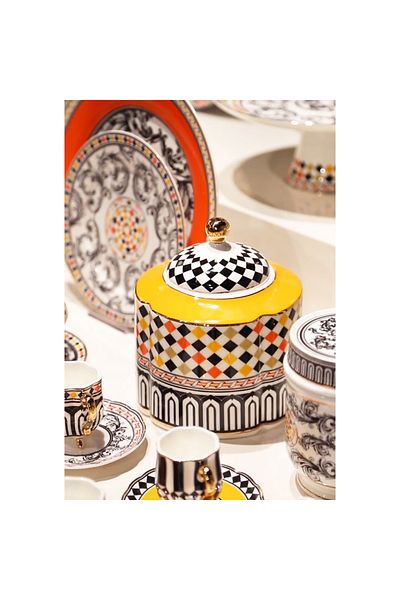 Lucky Art Margery Bone - Set of 6 Baroque Patterned Porcelain Coffee Cups
