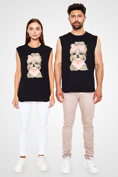 Darkhane Black Pudel Ribbon Unisex Sleeveless T-Shirt - Cut Sleeve T-Shirt