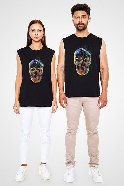 Darkhane Exploding Balloon Skull Black Unisex Sleeveless T-Shirt Cut Sleeve T-Shirt