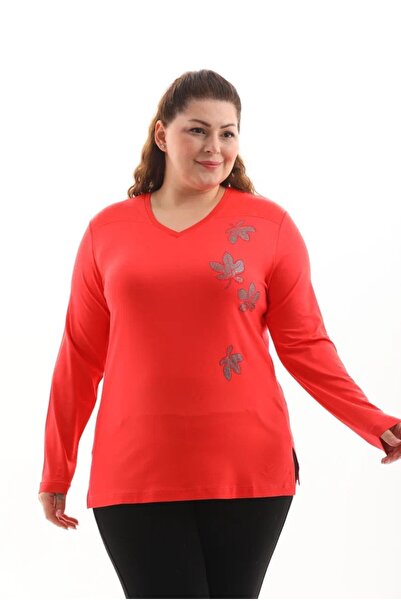 Aylin DAYBOGLU LONG SLEEVE V-NECK EMBROIDERED COMBED BLUZ
