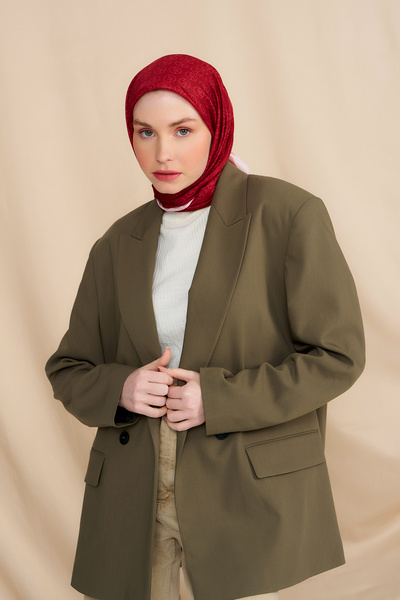 Modakaşmir وشاح من القطن باللون العنابي