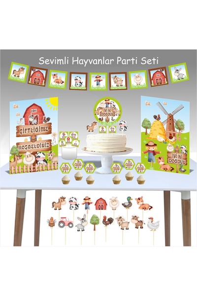 SİYAH PARTİ EVİ Çiftlik Hayvanları Parti Seti / Doğum Günü Paketi