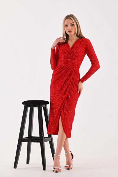 CİXAPLE Double Breasted Pul Sequined Evening Dress