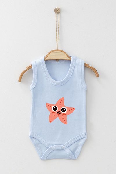 ADABEBEK Cute Starfish Printed Strappy Snap-On Bodysuit