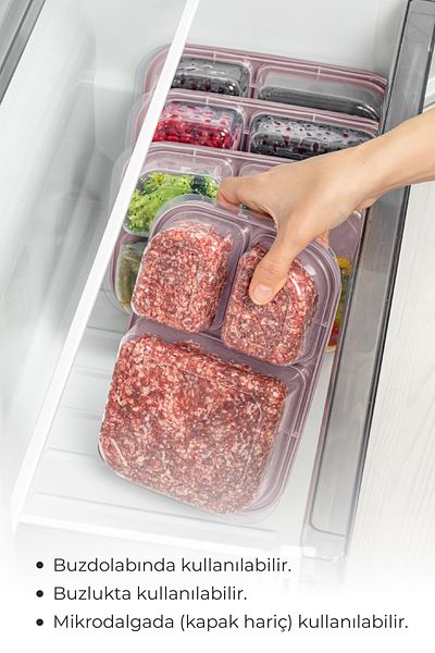 Vienev 1.15 Liter Pink 8-Piece 3-Compartment Rectangular Storage Container
