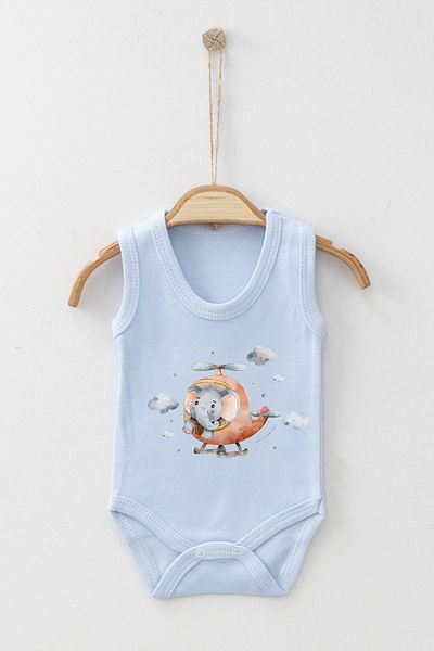 ADABEBEK Elephant Detailed Helicopter Printed Strap Snap-On Bodysuit