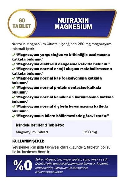 Nutraxin Magnesium Supplement - 250 Mg x2 Kalium Citrato