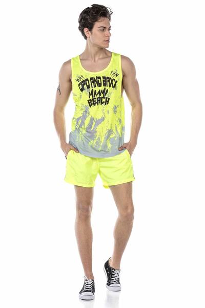 Cipo&Baxx Erkek Neon Sarı Deniz Şortu Atlet Takım