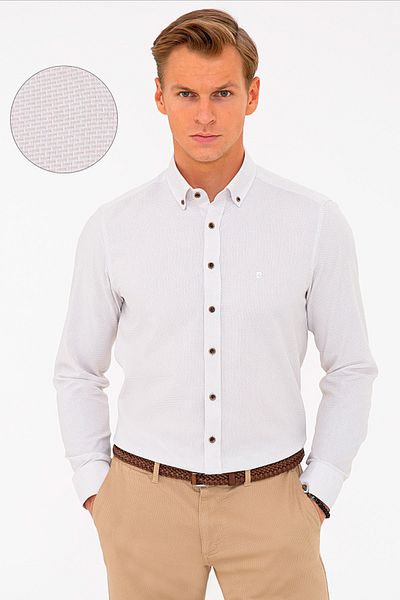 Pierre Cardin Πουκάμισο σε μπεζ Slim Fit