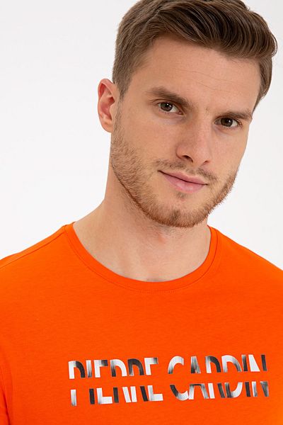 Pierre Cardin Tricou portocaliu Slim Fit cu decolteu