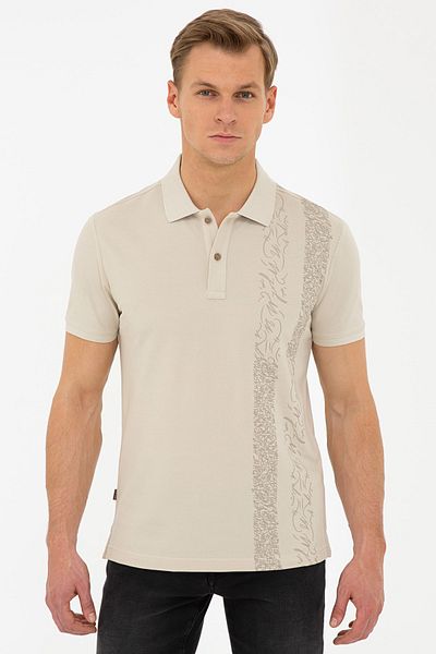 Pierre Cardin Polo Neck Beige Slim Fit T-Shirt