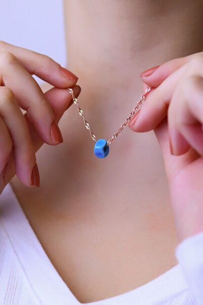 MySilvers Gümüş Mavi Boncuk Burma Zincir Kolye