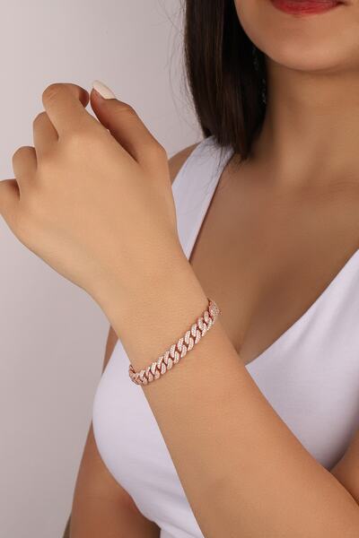 Lia Berto Kadın Taşlı Gurmet Zincir 925 Ayar Gümüş Bileklik