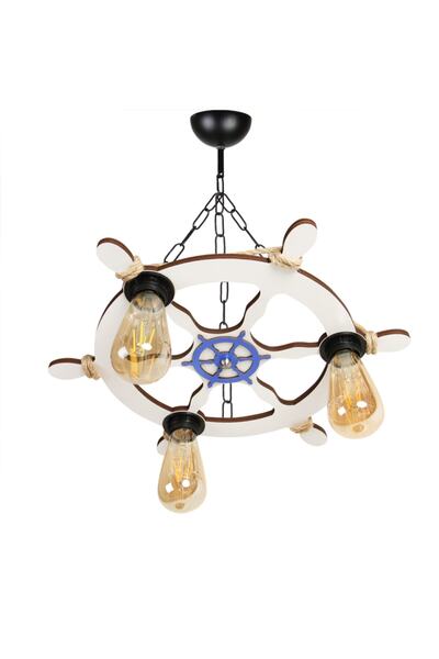 Morvizyon Ahşap Avize Dümen Temalı 3 Lü - M253 Beyaz