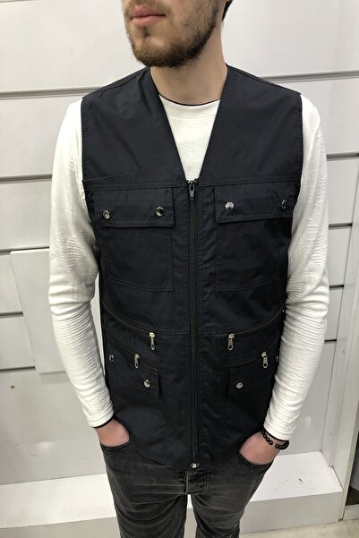 Derikom Ανδρικό γιλέκο κυνηγιού με φερμουάρ με πολλές τσέπες σε μπλε ναυτικό χρώμα