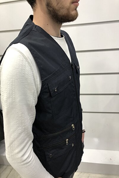 Derikom Ανδρικό γιλέκο κυνηγιού με φερμουάρ με πολλές τσέπες σε μπλε ναυτικό χρώμα