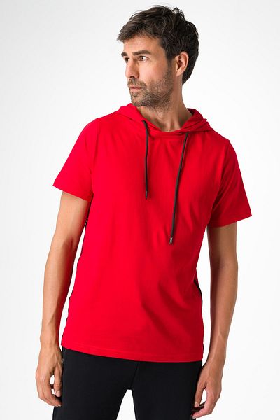 Runever Red Hooded Short Sleeve Oversize Men's Sweatshirt 25883