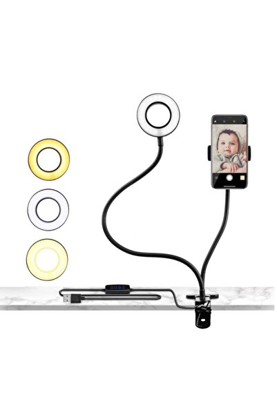 GFUZ Telefon Tutucu Tripod Canlı Yayın Live Youtuber Tripodu 3 Renk Led Usb M...