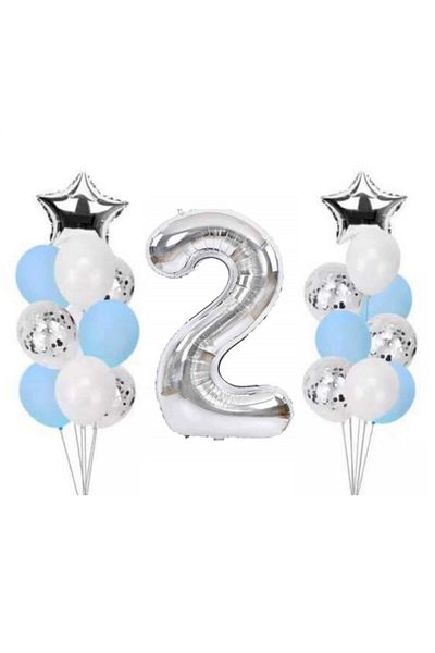 parti sürprizi 2 Year Old Silver Foil Balloon Set 21 Pieces