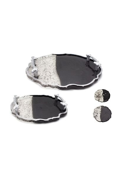 Yavuz Süs Black Epoxy Serrated Double Set Engagement & Promise Tray Silver