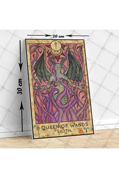 BirDünyaHediye Queen Of Wands Lilith Tarot Kartı Baskılı Ahşap Tablo