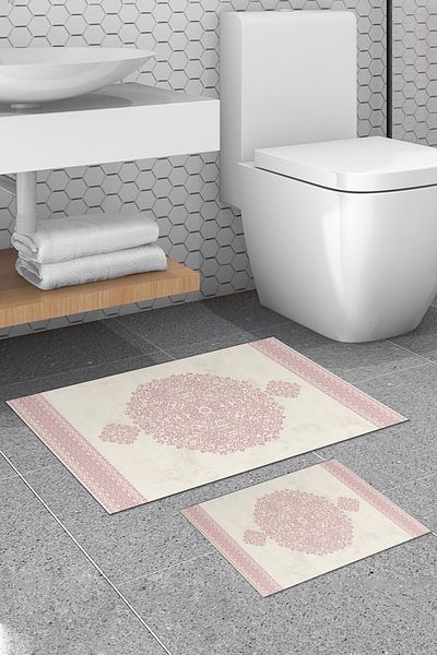Alanur Home Alanur Trend Non-Slip Base Digital Bathroom Set Cream Powder