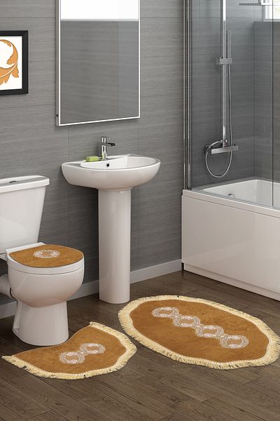 Alanur Home Queen Ivy Shaped Embroidered Bathroom 3-Piece Toilet Set Light Brown
