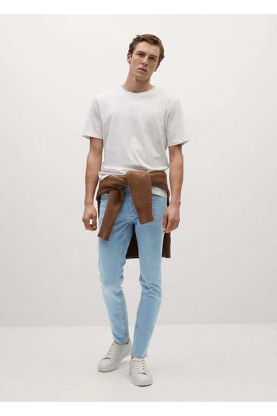 MANGO Man Pantaloni skinny Jude Jean pentru bărbați, albastru deschis