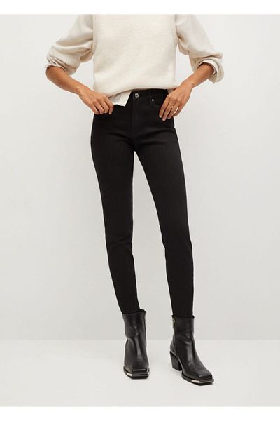 MANGO Woman Women's Black Denim Elsa Mid Waist Skinny Jeans Trousers
