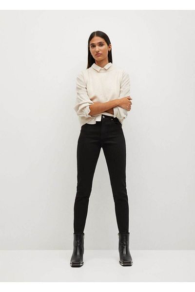 MANGO Woman Women's Black Denim Elsa Mid Waist Skinny Jeans Trousers