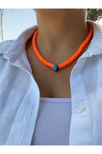elamindunyasi قلادة نسائية برتقالية فيمو - تفاصيل خرزة عين الشر