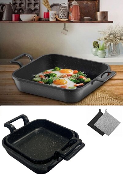 Eda Döküm Granit Kaplama Kare Sahan 2'li Set (18-20) Cm