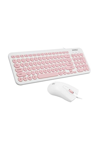 Everest Km-01k Pembe Usb Yuvarlak Tuşlu 3d Mouse Combo Türkçe Klavye + Mouse Set
