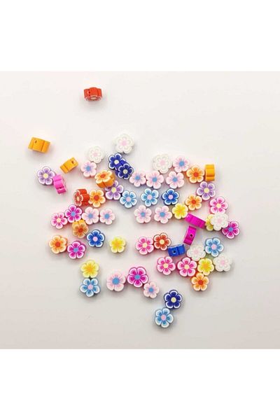 yiğit aksesuar 25Pcs 10mm Polymer Fimo Mixed Flower Figure Beads