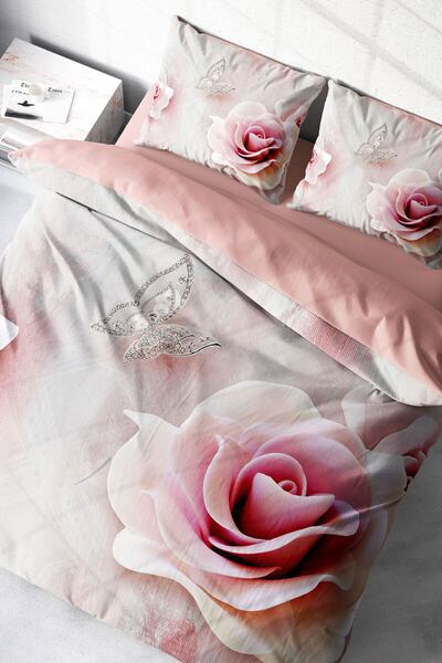 MonoHome Комплект спално бельо от памучен сатен 3D Digital Wildrose