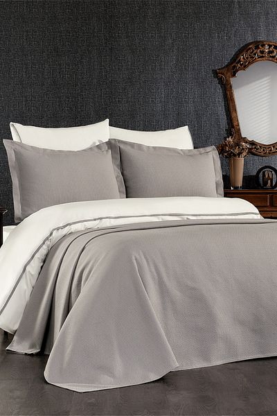 Minelya Home Collection طقم مفرش سرير وغطاء وسادة مكون من 3 قطع من قطن الميموزا الرمادي بنسبة 100%