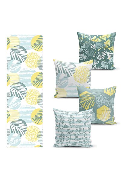 Realhomes Set de 4 huse de pernă cu design modern cu frunze și 1 pasaj