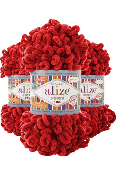 Alize Puffy Fine 56 (Red) Hand Knitting Yarn 1 Piece