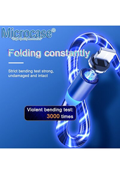Microcase 3in1 Lightning Type C Micro Usb Işıklı Manyetik Şarj Kablosu 100 cm