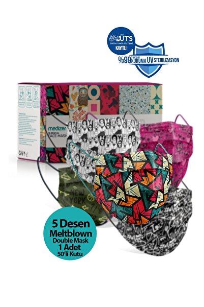 Medizer Youngers Seri Meltblown Kumaş 3 Katlı Ultrasonik Cerrahi Ağız Maskesi 5 Desen -telli 50 Adet