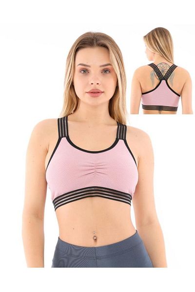 İçGiyimSanatı Honeycomb Patterned Women's Sports Bustier - Stripe Strap and Cover