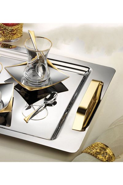 ÖzSa Home Ela Gold 18/10 Stainless Steel 37 Piece Tea Set