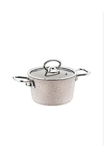 OMS PASLANMAZ Oms Granite Gray 16 X 8 Cm Casserole Pot with Glass Lid
