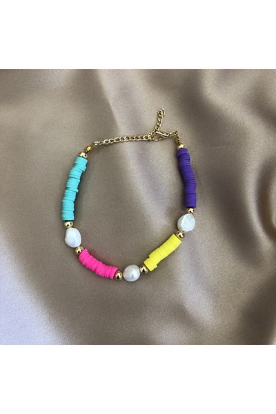 SWEVY Fimo Bead Pearl Anklet (Yavruağzı)