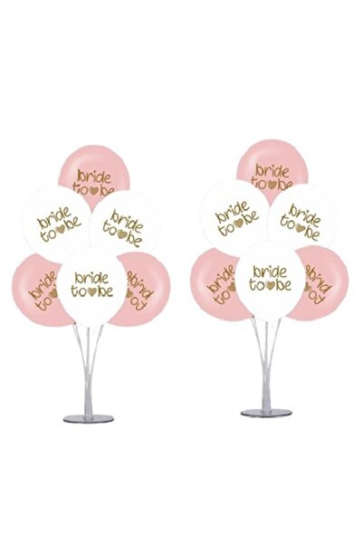 Happyland 2 Adet 7'li Balon Standı Ve 14 Adet Bride To Be Gold Baskılı Beyaz ...