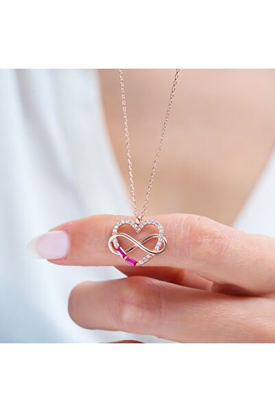 Mia Vento Fuşya Baget Taşlı Rose Renk Gümüş Kolye