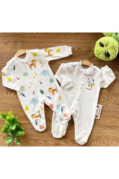 Renkli Puset 2-Piece Organic Cotton Baby Rompers with Booties Set Tiger